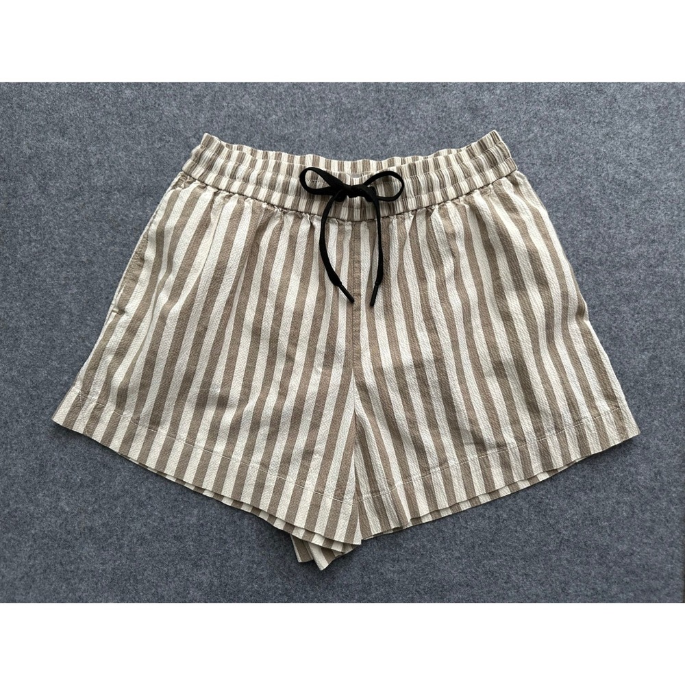 Everlane Organic Cotton Striped Beige Women’s Shorts with Drawstring
